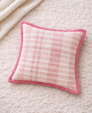 Soft Pink Plaid Textured Velvet Flange Decorative Pillow, 20" x 20"