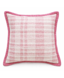 Soft Pink Plaid Textured Velvet Flange Decorative Pillow, 20" x 20"