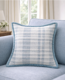 Soft Plaid Blue Textured Velvet Flange Decorative Pillow, 20" x 20"