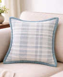 Soft Plaid Blue Textured Velvet Flange Decorative Pillow, 20" x 20"