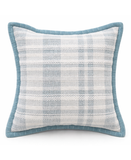 Soft Plaid Blue Textured Velvet Flange Decorative Pillow, 20" x 20"