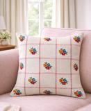 Daisy Checkerboard Handwoven Floral Check Decorative Pillow, 20" x 20"