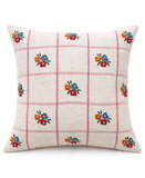 Daisy Checkerboard Handwoven Floral Check Decorative Pillow, 20" x 20"