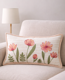 Poppy Garden Spring Embroidered Decorative Lumbar Pillow, 14" x 24"