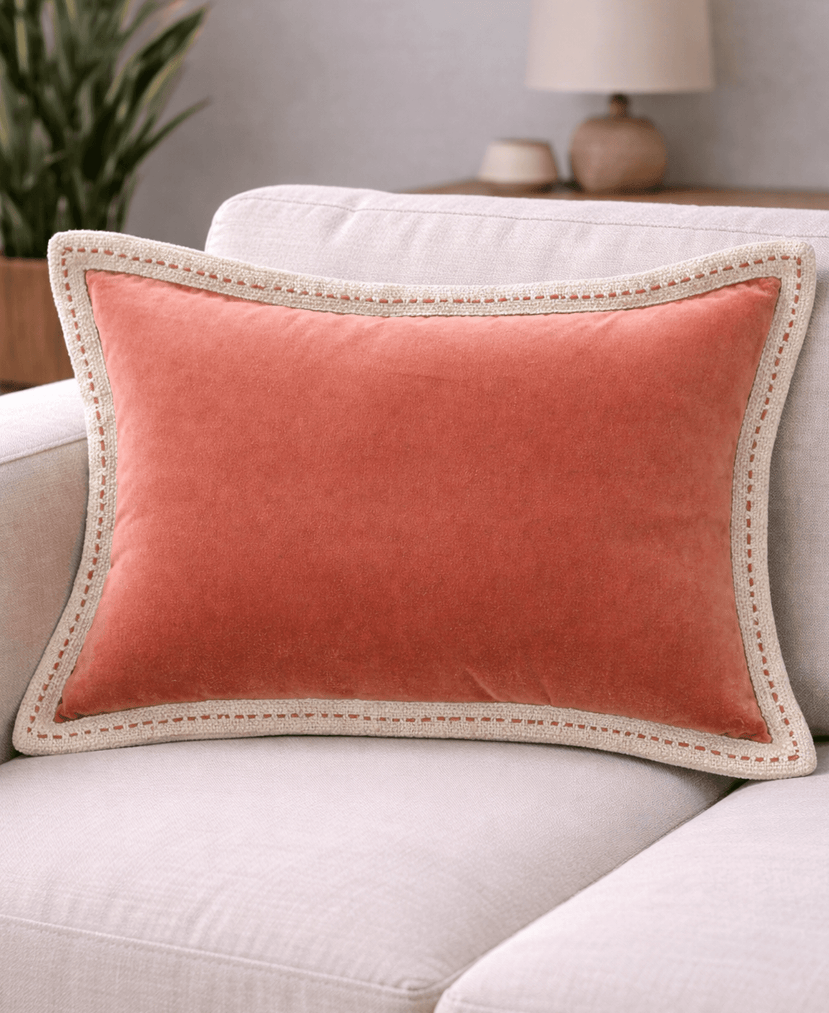 Vibhsa Solid Velvet Pick-Stitch Decorative Lumbar Pillow 14 x 20