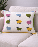 Whimsical Sheep Embroidered Decorative Lumbar Pillow, 14" x 20"
