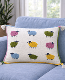 Whimsical Sheep Embroidered Decorative Lumbar Pillow, 14" x 20"