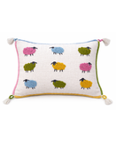 Whimsical Sheep Embroidered Decorative Lumbar Pillow, 14" x 20"