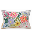 Backyard Garden Floral Embroidered Decorative Lumbar Pillow, 14" x 20"
