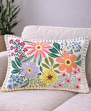 Backyard Garden Floral Embroidered Decorative Lumbar Pillow, 14" x 20"