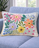 Backyard Garden Floral Embroidered Decorative Lumbar Pillow, 14" x 20"