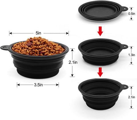 5" Portable and Foldable Small Dog Bowl-Black (5 Pieces)