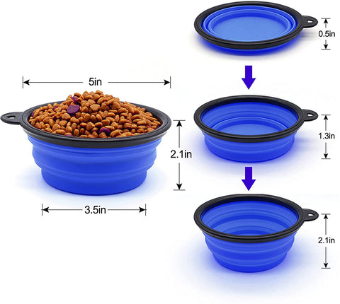 5" Portable and Foldable Small Dog Bowl-Blue (set of 5)