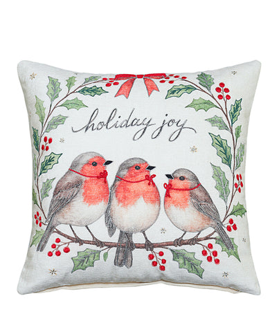Alpine Holiday Joyful Birds Holiday Pillow, 20" x 20"