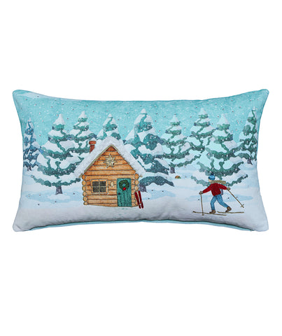 Alpine Holiday Christmas Skier Decorative Pillow, 14"X24"