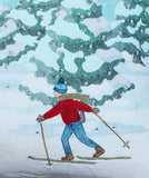 Alpine Holiday Christmas Skier Decorative Pillow, 14"X24"