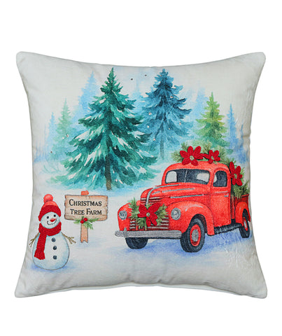 Alpine Holiday Christmas Tree Farm Red Truck Pillow, 20" x 20"