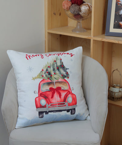 Alpine Holiday Merry Christmas Ride Holiday Pillow, 20" x 20"