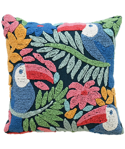Novelty Hooked Decorative Pillow with Birds and Floral Design, 20"X20"