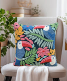 Novelty Hooked Decorative Pillow with Birds and Floral Design, 20"X20"