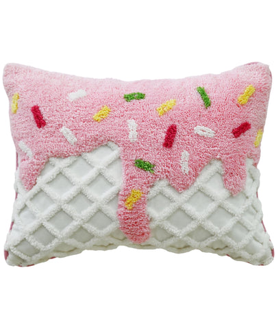 Novelty Tufted Decorative Pillow with Ice Cream Design, 14"X24"