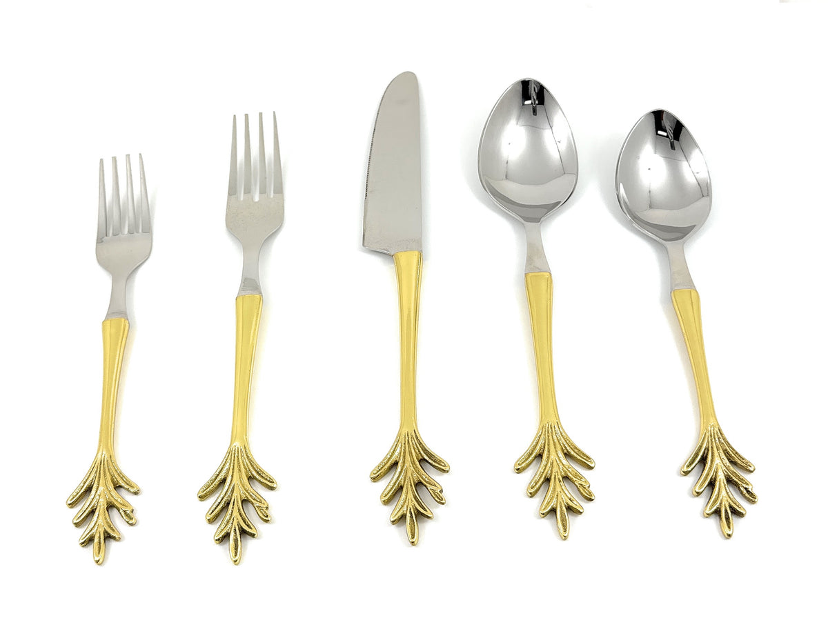 Stainless Steel Gold Flatware 20p set Leaf Style Design