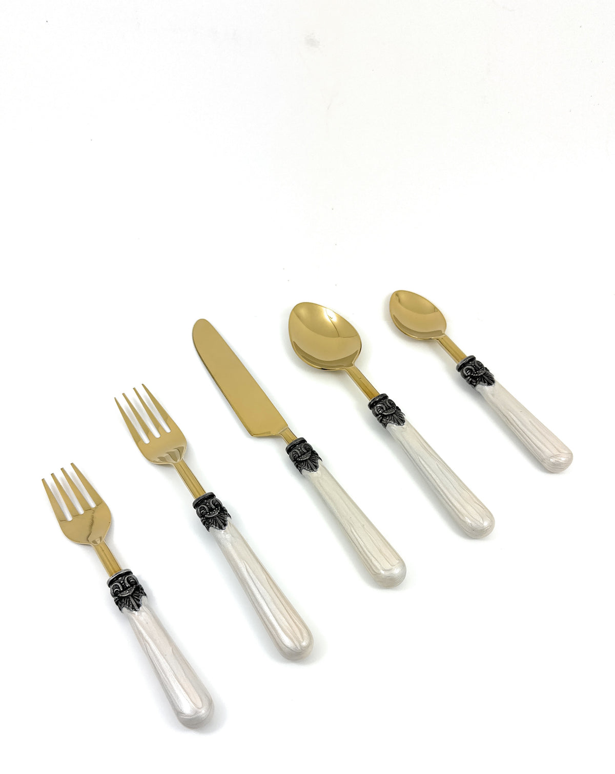 Vibhsa White Resin Handle Flatware set of 20 Antique Design