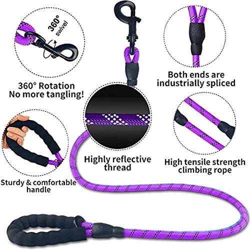 Fido N Feline 6 ft Padded Rope Dog Leash for Medium and Large Dogs - Purple