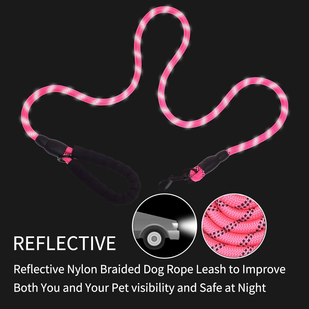 Fido N Feline 6 ft Padded Rope Dog Leash for Medium and Large Dogs - Pink