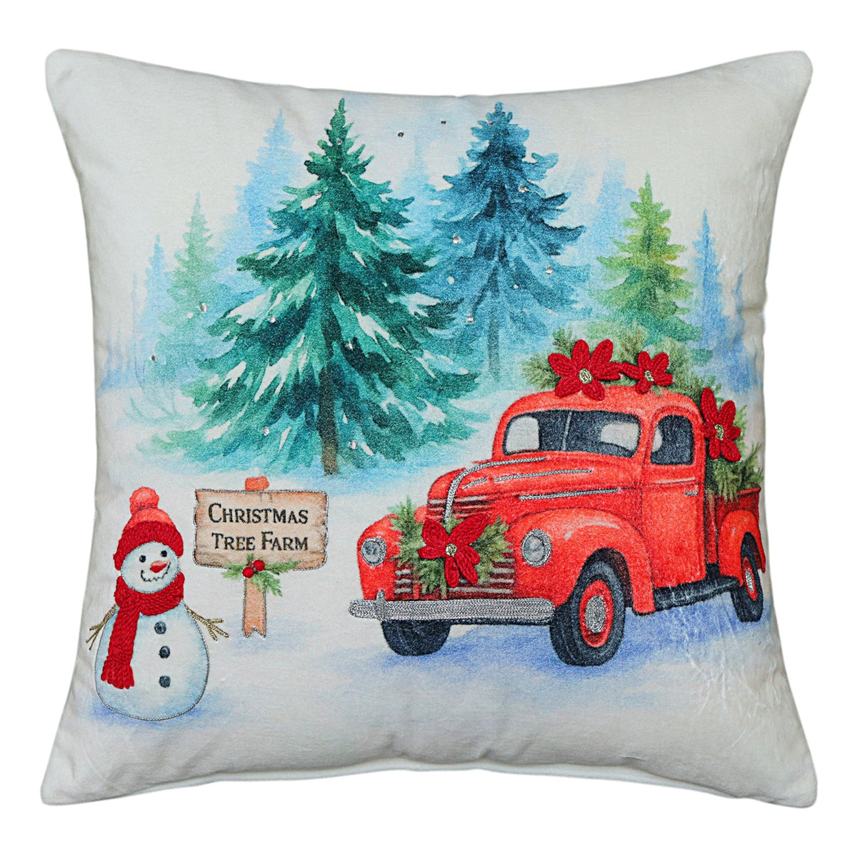 Vibhsa Christmas Tree Farm Red Truck Pillow 20 x 20