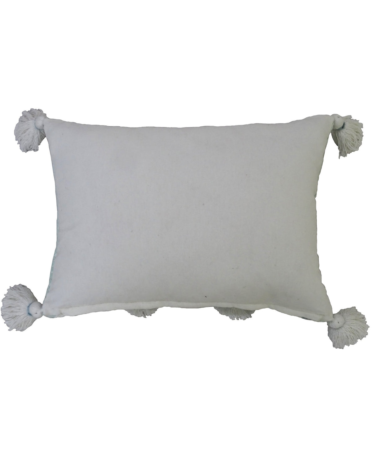 Vibhsa Blue Striped Accent Pillow 14x20 with Large Poms and Tassels