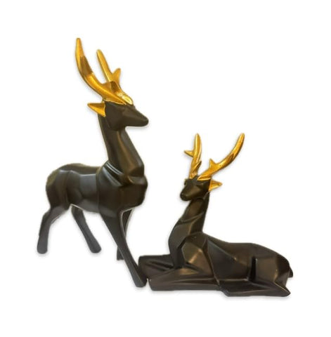 Resin Black Deer Showpiece for Home & Office Decor set of 2