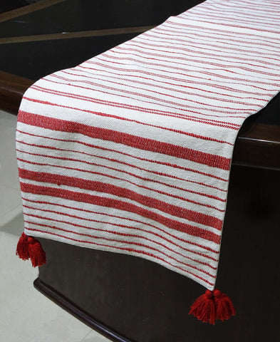 Woven Cotton Table Runner Off White and Red 16"x90"