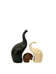 Decorative Elephant Ceramic Figurines set of 3 Black Brown and Off White