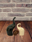 Decorative Elephant Ceramic Figurines set of 3 Black Brown and Off White