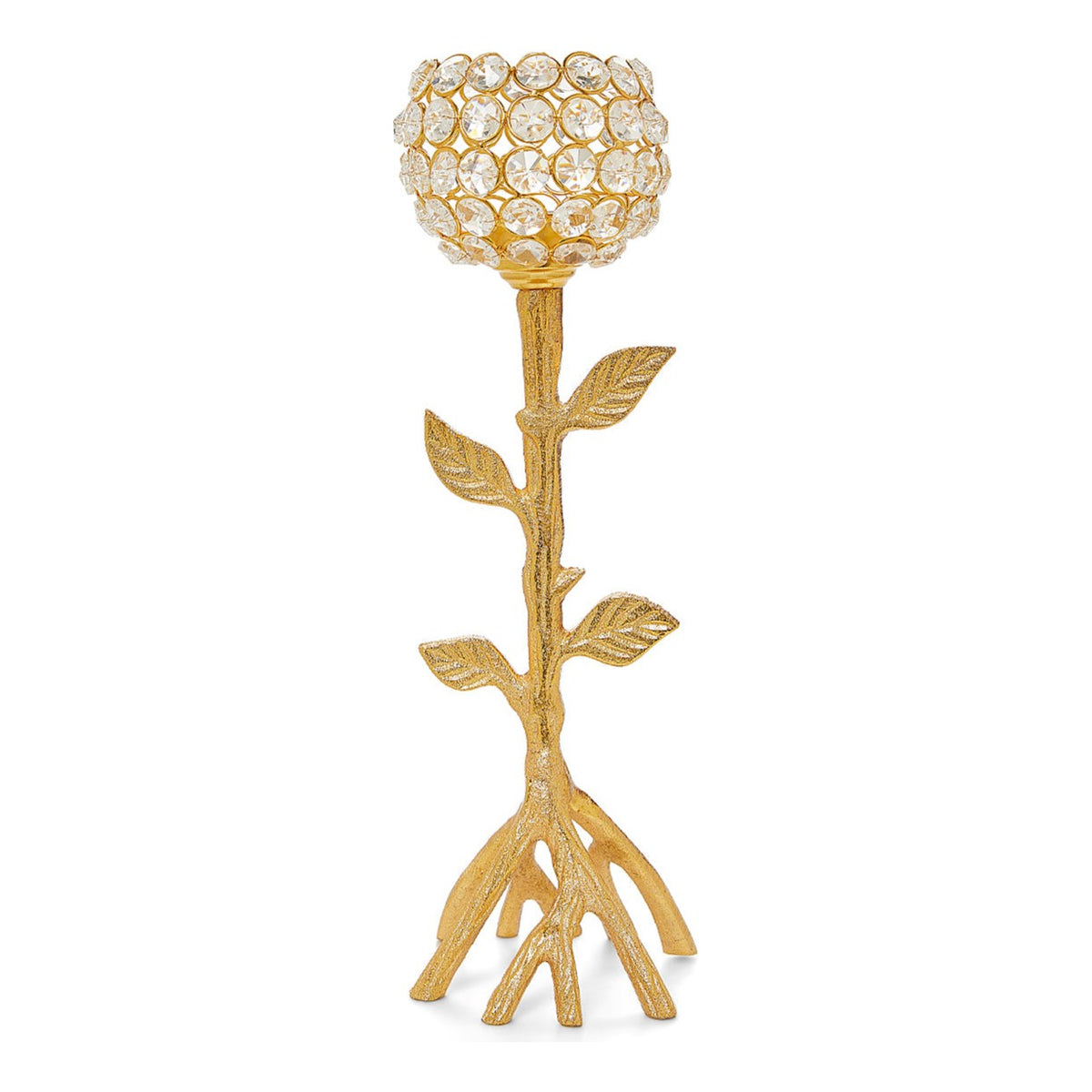 Vibhsa Gold Tree Hurricane Crystal Candle Holder | 13.2"H Handcrafted Aluminum