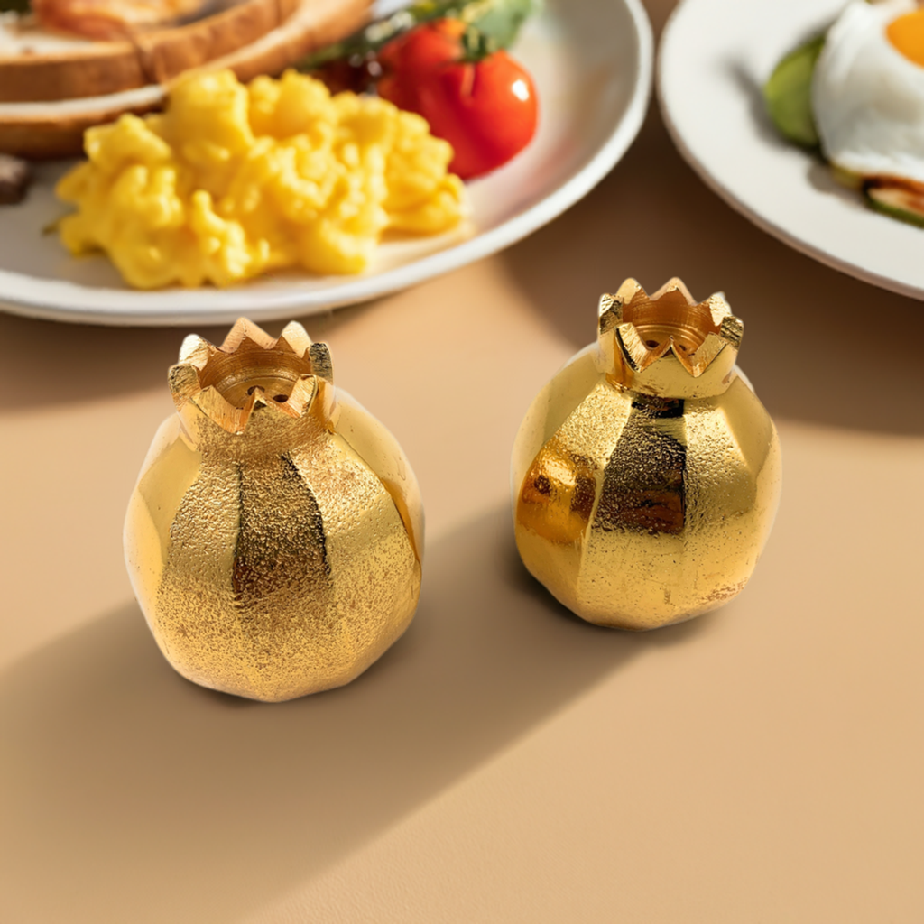 Vibhsa Pomegranate Salt and Pepper Shakers, Gold, Set of 2