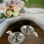 Silver Taper Candlestick Holder Dish Set of 2