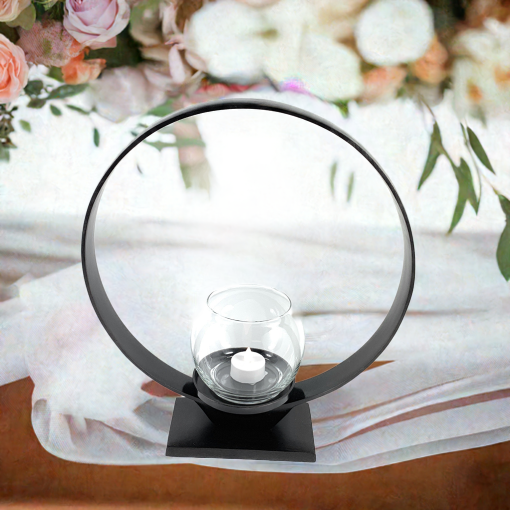 Vibhsa Ring Candle Holder | Rustic Black, 14.5"H, Sand-Cast Aluminum