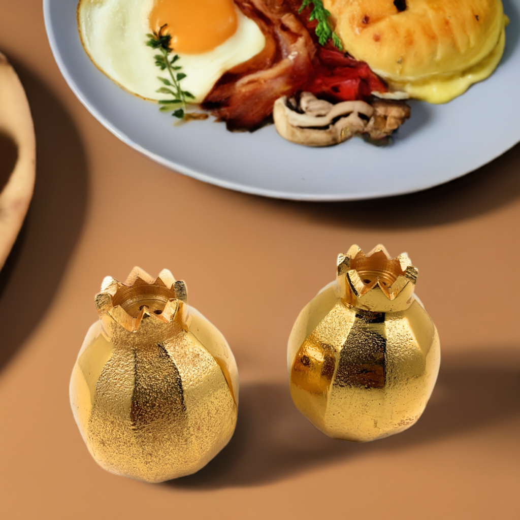 Vibhsa Pomegranate Salt and Pepper Shakers, Gold, Set of 2