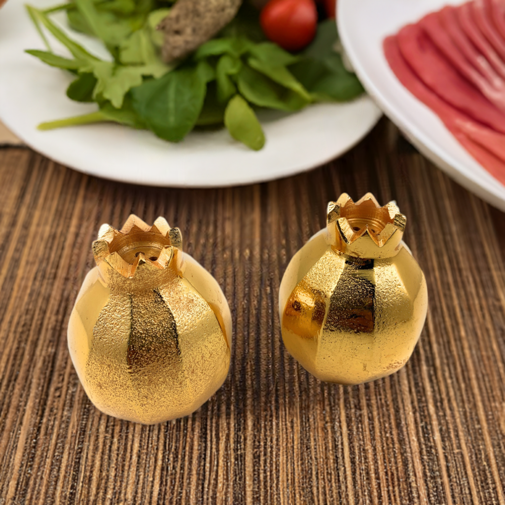 Vibhsa Pomegranate Salt and Pepper Shakers, Gold, Set of 2