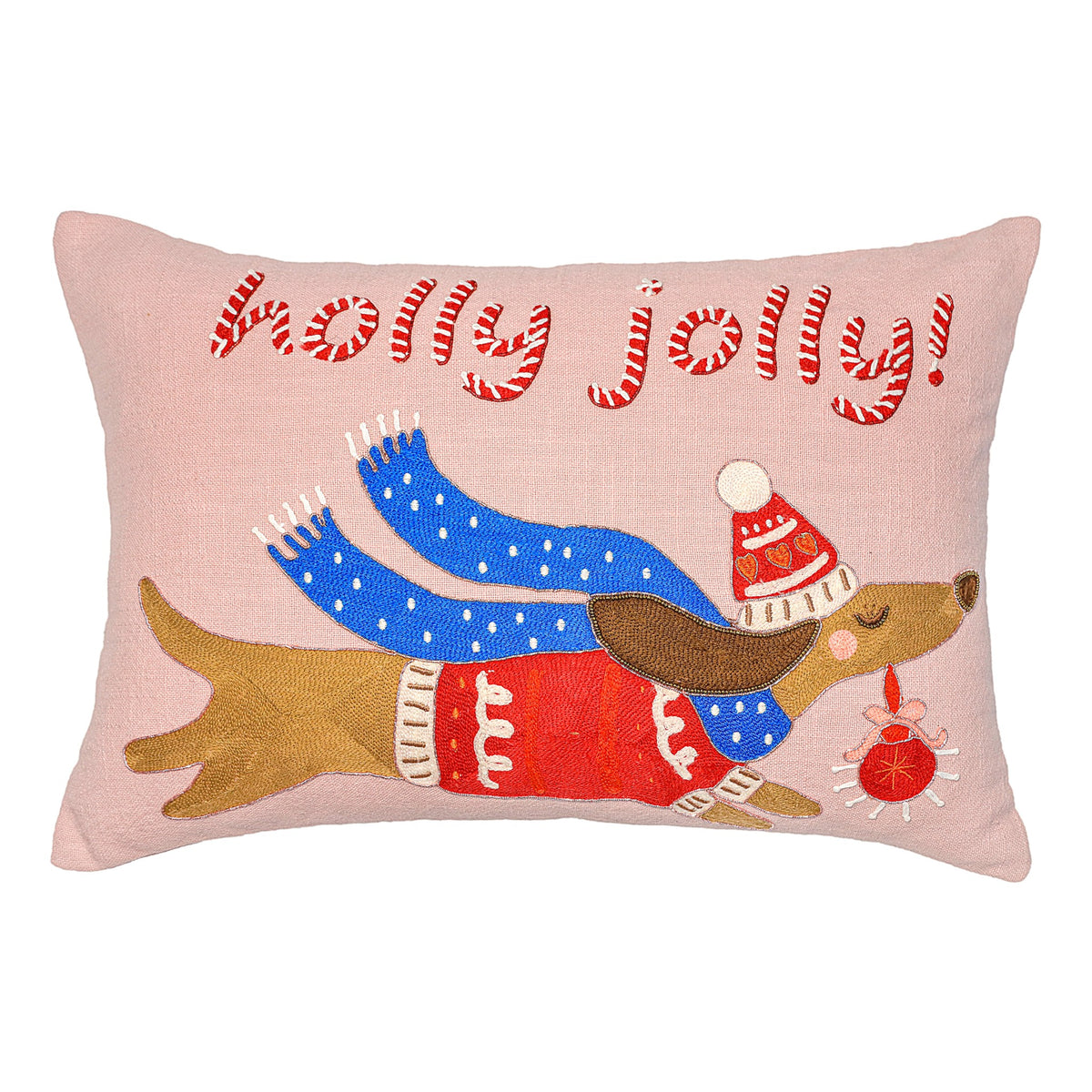 Vibhsa Holly Jolly Dog Christmas Pillow 14" x 20"