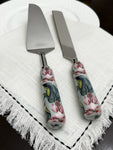 Floral Cake Cutting Knife & Server with Mint Meenakari Work