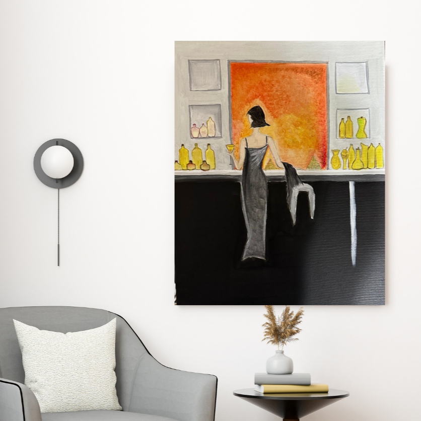 Lady in Bar Original Oil Painting
