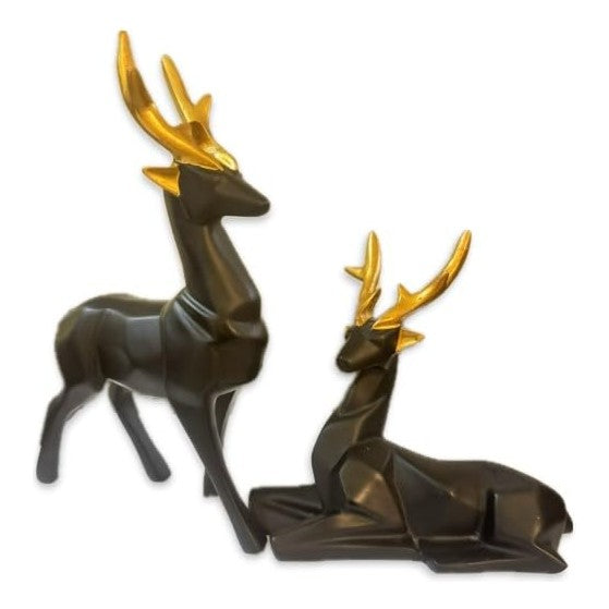 Resin Black Deer Showpiece for Home & Office Decor set of 2