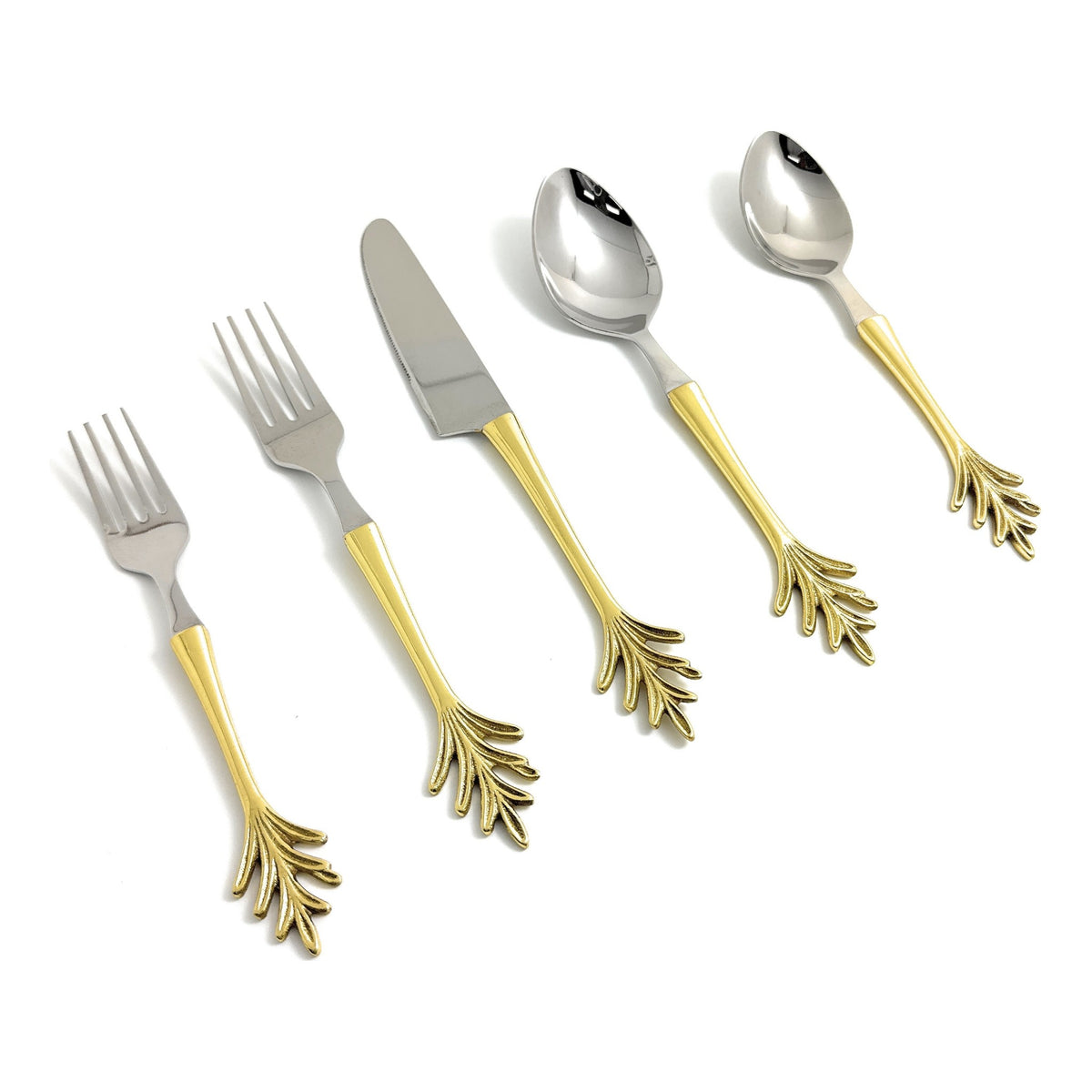 Stainless Steel Gold Flatware 20p set Leaf Style Design