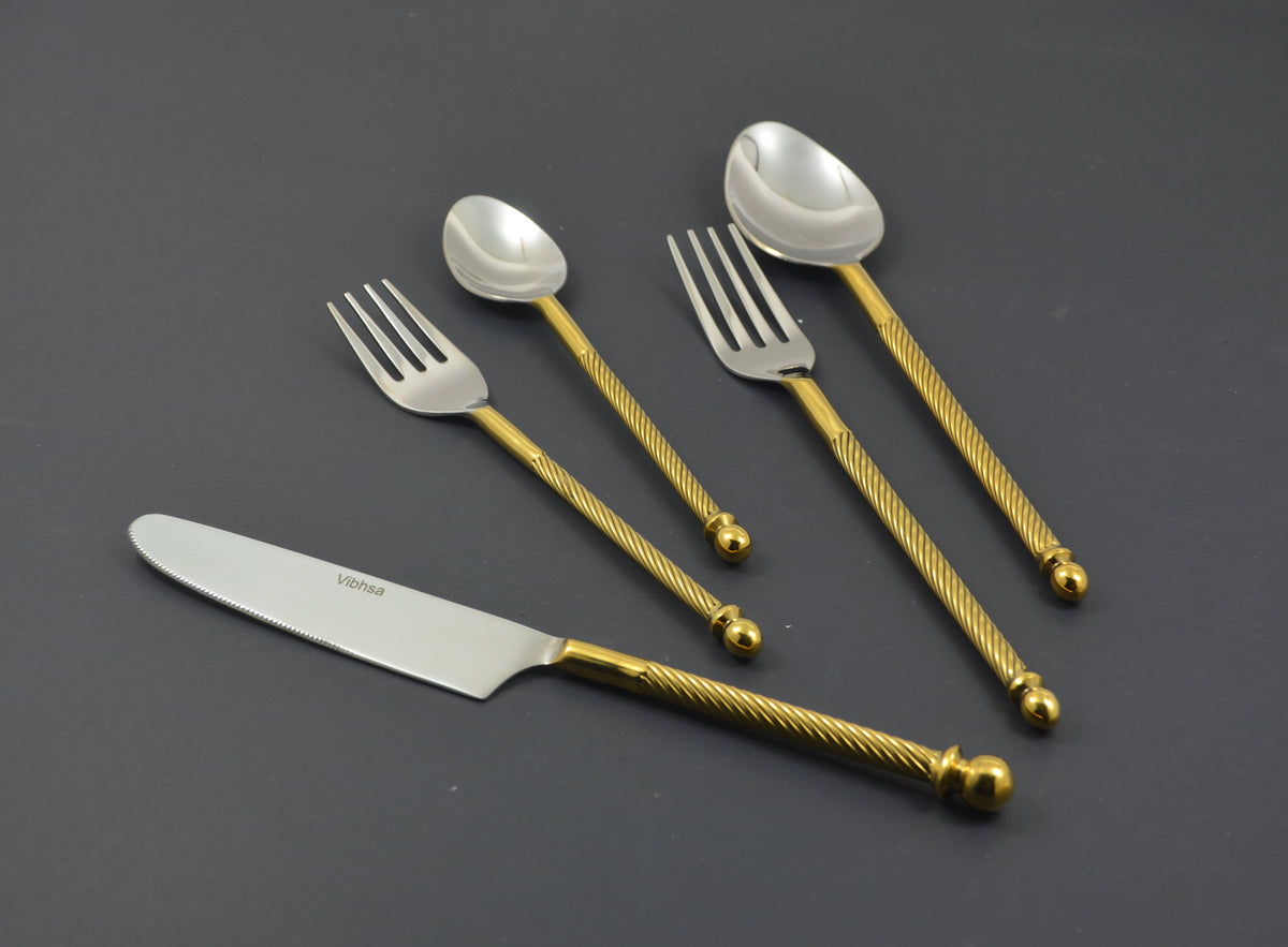Vibhsa Stainless Steel Flatware set of 20 Pieces Gold