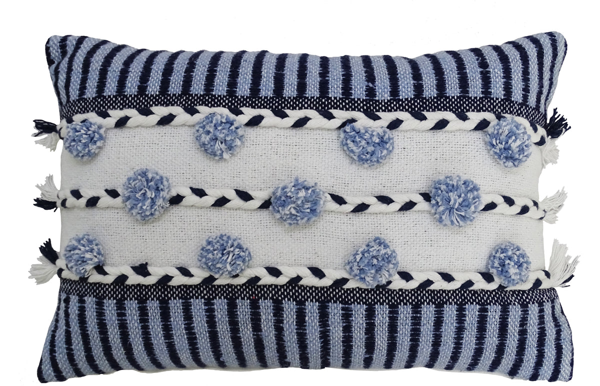 Striped Throw Pillow with Braid and Tassels 14"x20"