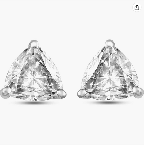 triangular studs earrings moissanite diamond  14kt White Gold 