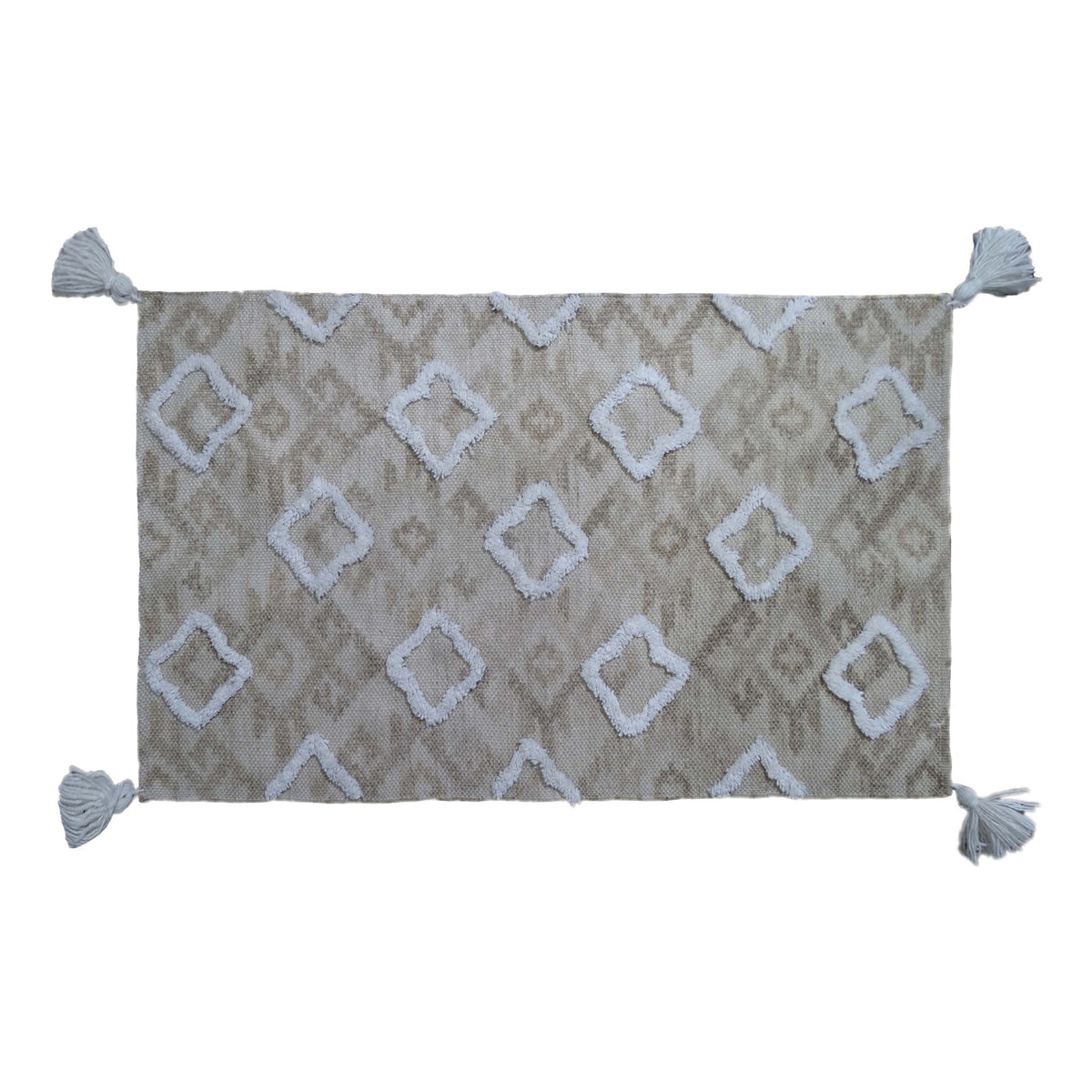 Vibhsa Tufted Shatter Rug with Corner Fringes | 25"x45" Handmade Diamond Pattern Area Rug
